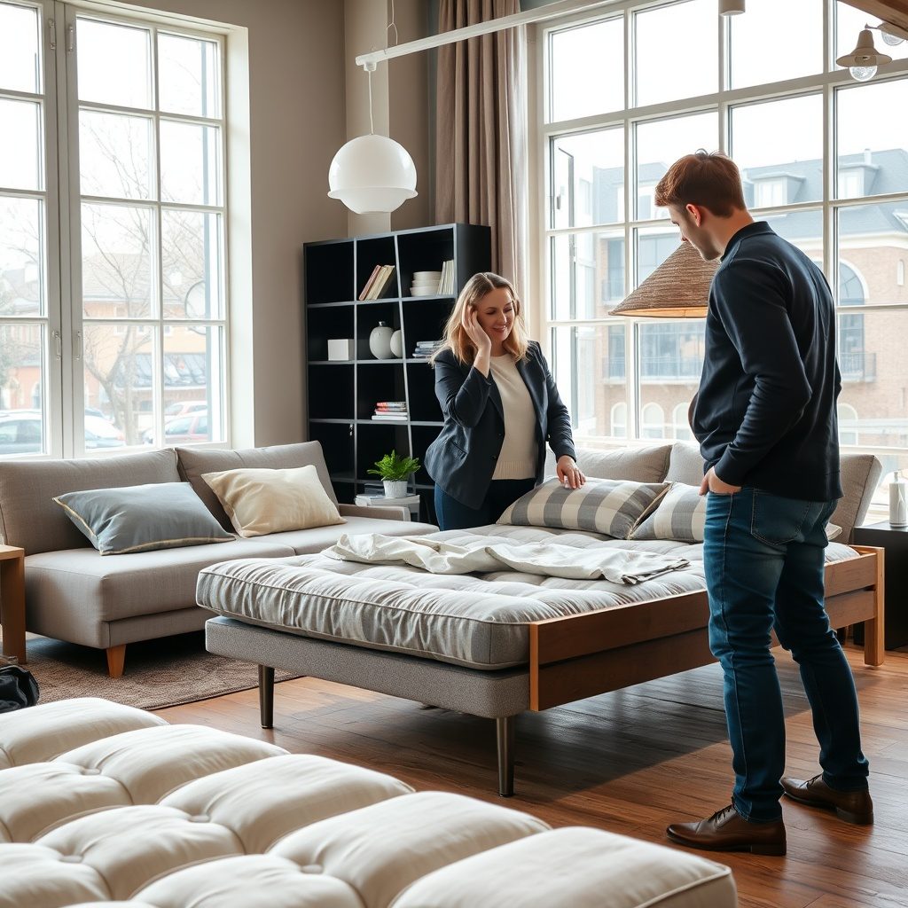 Futonshop showroom showcasing compact beds