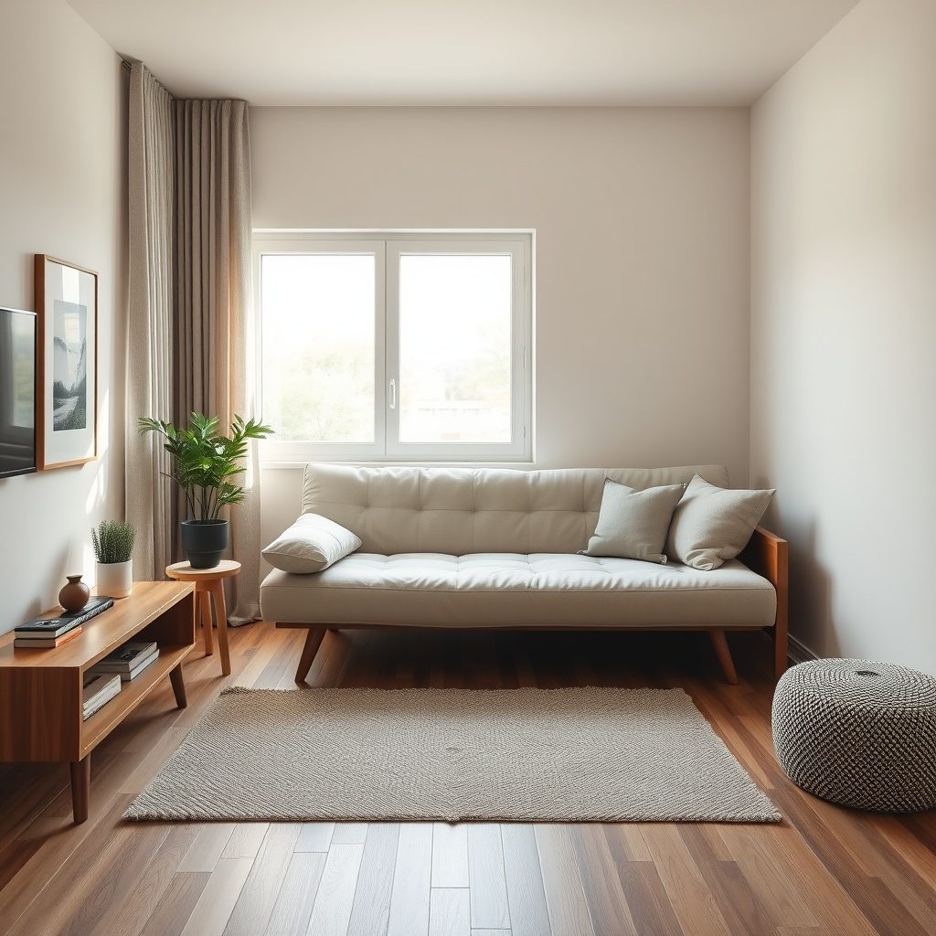 Cozy futon setup in a compact living space